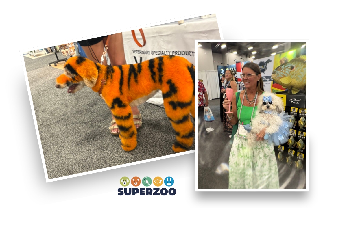 Pet industry professionals and dogs at SuperZoo 2026 in Las Vegas.